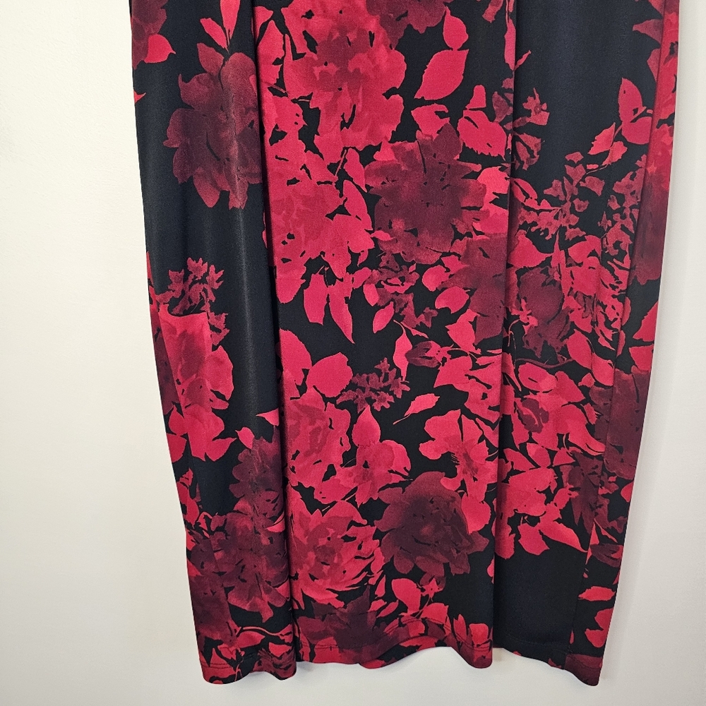 Connected Apparel Red Floral Faux Wrap Midi Dress Size 12 - Picture 10 of 11